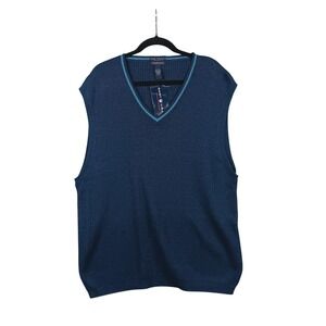 GANT USA‎ Mens V Neck Ribbed Sweater Vest XL Blue 100% Cotton Hand Framed
